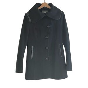 Mackage Black Pea Coat for Women Wool Cashmere Leather, size M
